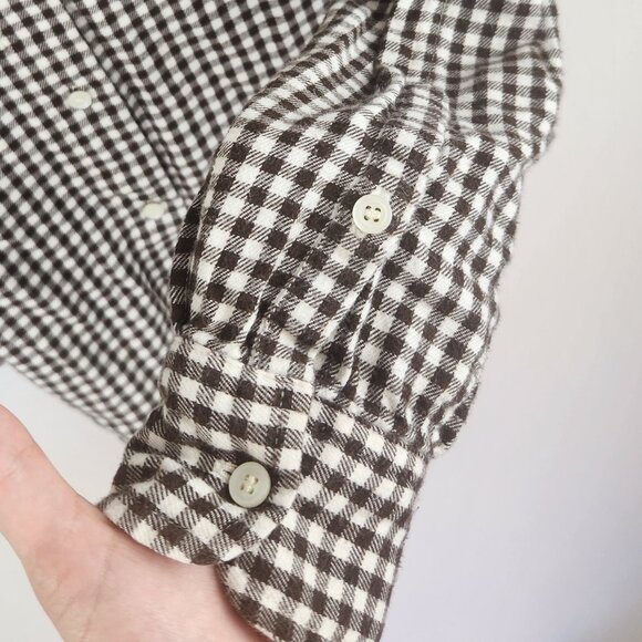 Madewell Plaid Tie Front Button Up Lightweight Flannel Shirt Brown White sz S - Picture 6 of 8